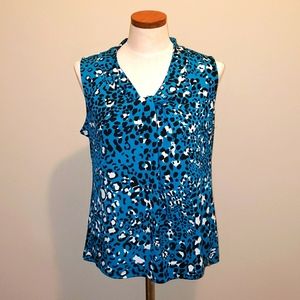 Calvin Klein Knot Neck Leopard Blouse Teal Large